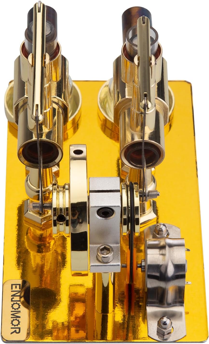Hot Air Stirling Engine Model, Balance Dual Cylinder External Combustion Engine with LED Bulb, Sterling Engines Demonstration Teaching Tool, Metal Science Educational Model for Adult and Physics Hobby