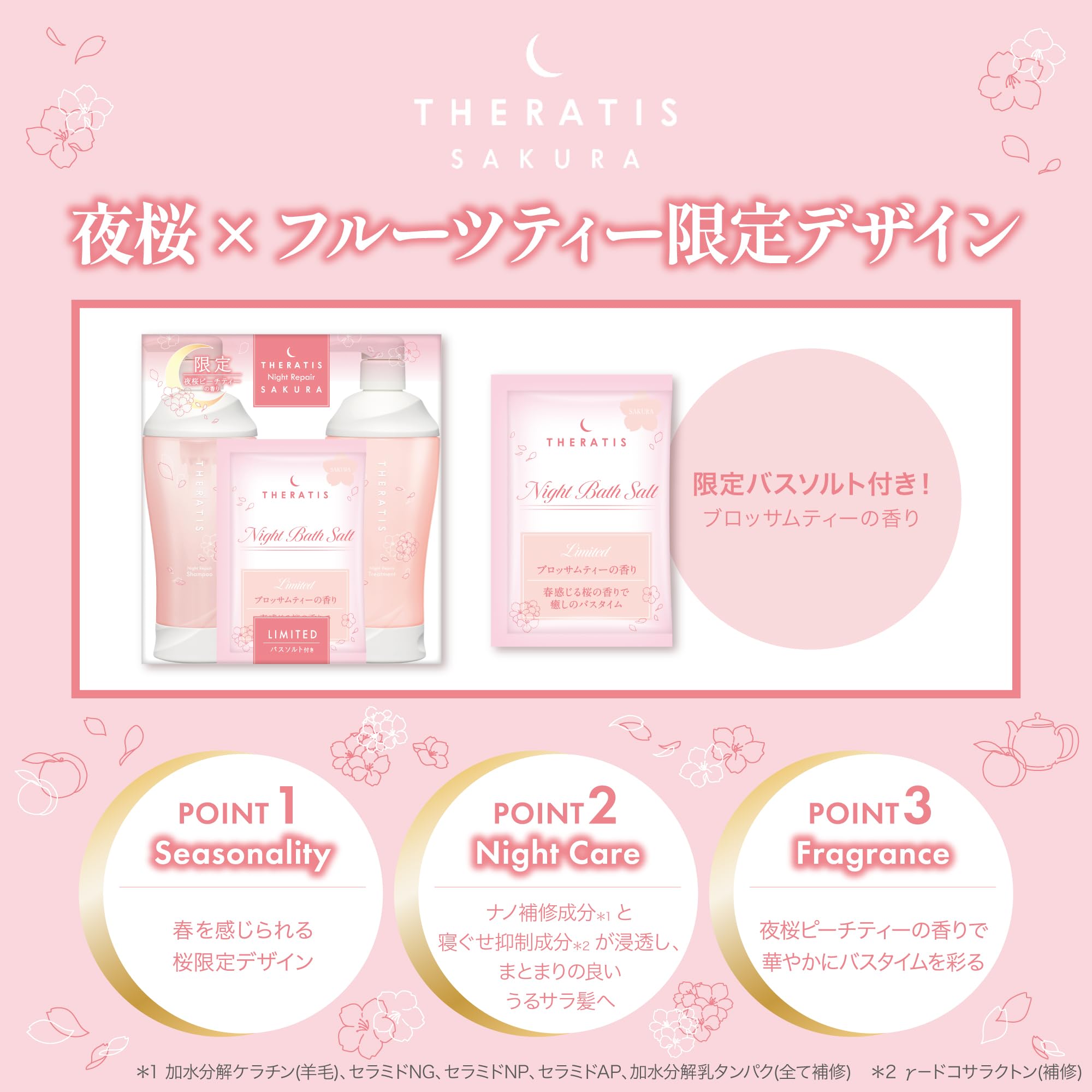 セラティス THERATIS ナイトリペア ペアセット 夜桜ピーチティー×4個 Amazon | 【限定 サクラ 2025 Limited】 THERATIS (セラティス) 夜桜