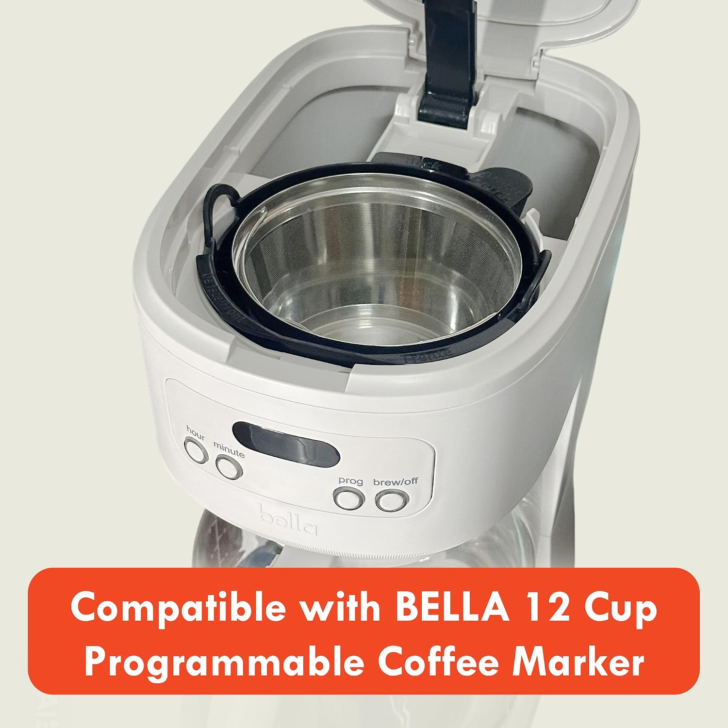1 Pack Stainless Steel Reusable Coffee Filters Compatible with BELLA 12 Cup Programmable Coffee Marker, Replacement Permanent Filter Basket Accessories image 2