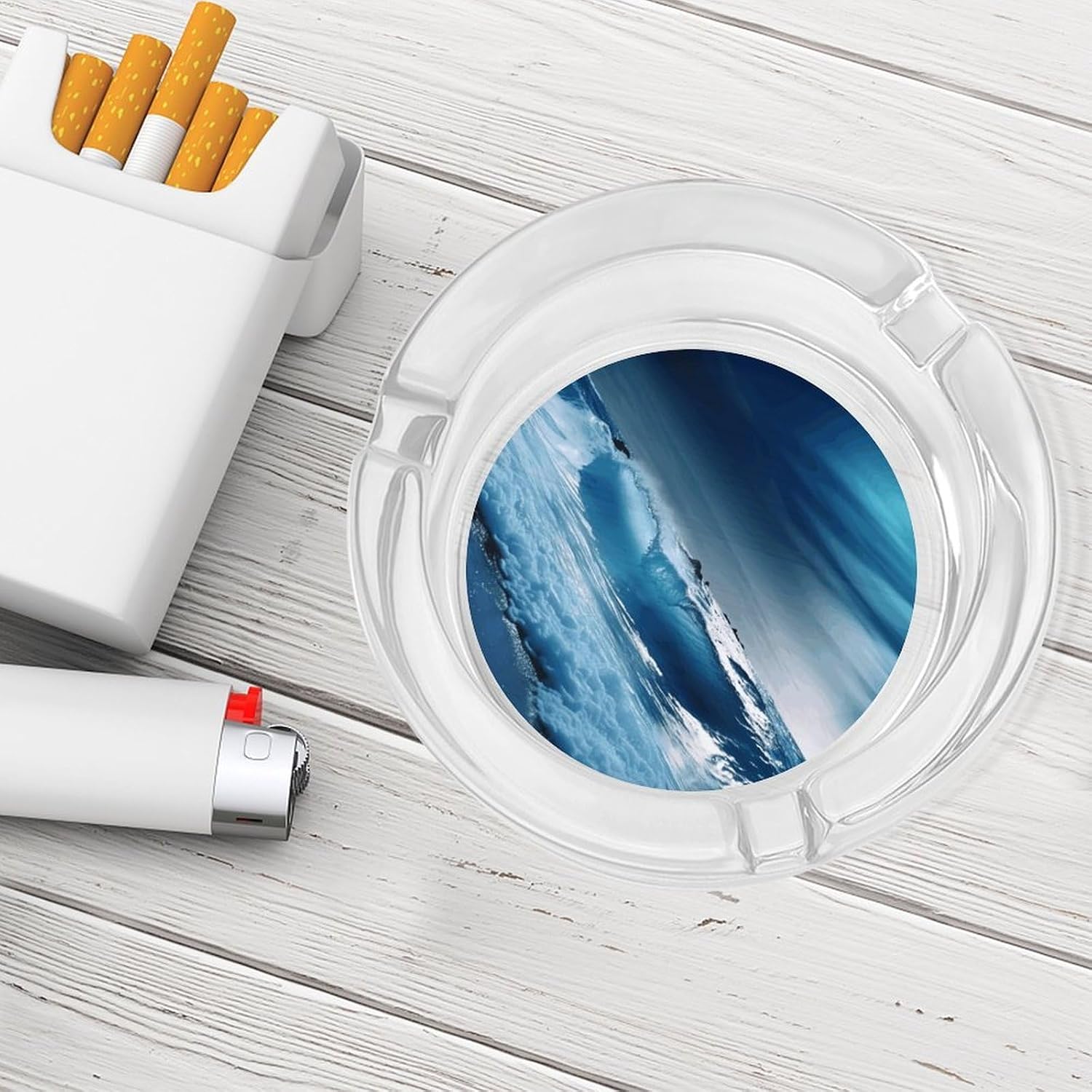 Smokeless Ashtray Ash Tray Outdoor Ashtray Blue Ocaen Seascape Glass Ashtrays for Home Office Smokers Decoration