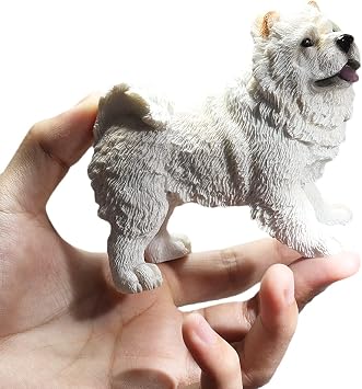 Realistic Chow Chow Statue, Small Resin Dog Figurine Decor, Living Room Bedroom Office Decoration Chow Chow Sculpture Memorial Gift, Collectible Home Decor L 3.93"x W 2.16" x H 3.22", White