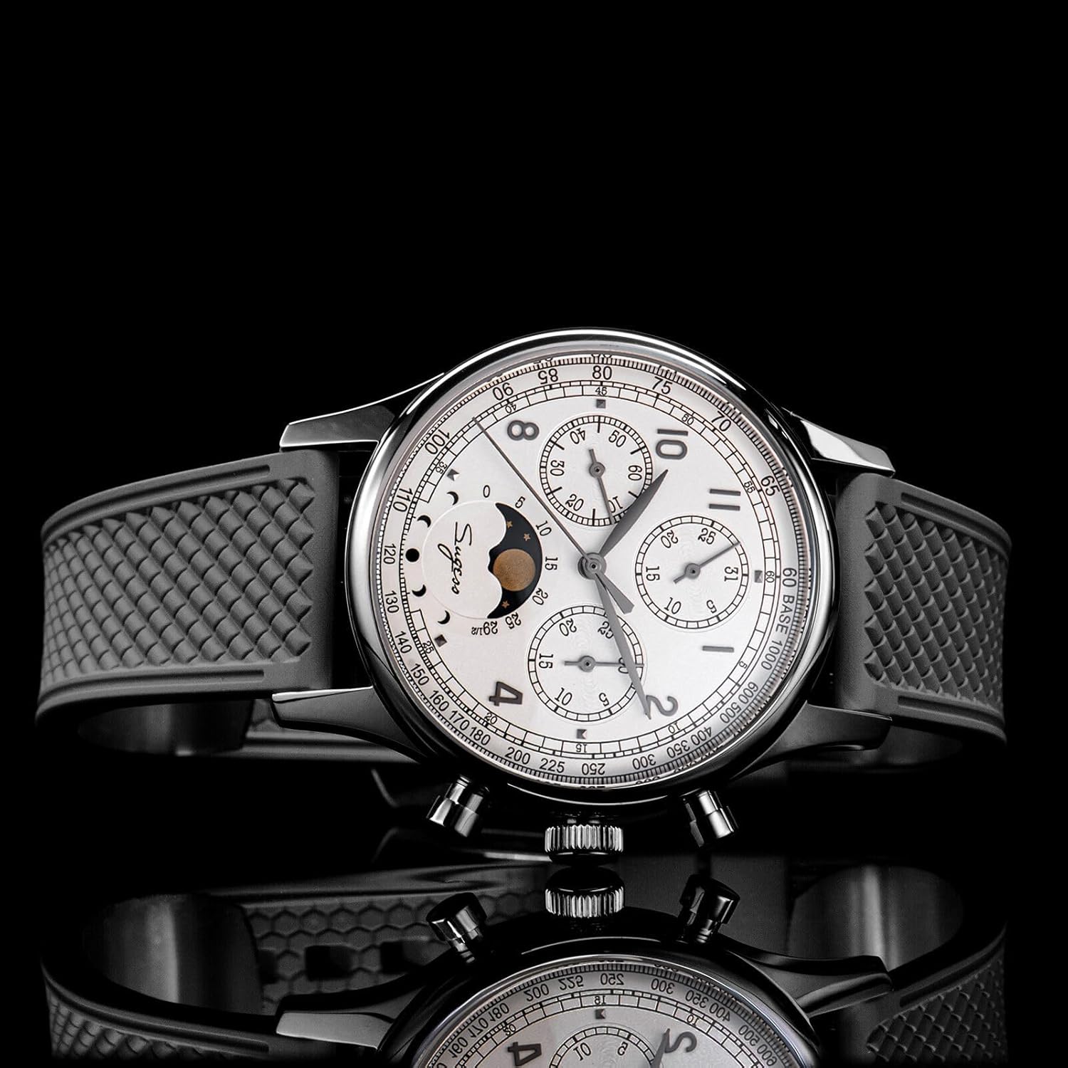 Sugess MoonPhase Master Gold Swan Neck 40mm S389-2.01.FK ST1908 Mechanical Chronograph Mens Wrist Watch Seagull 1963