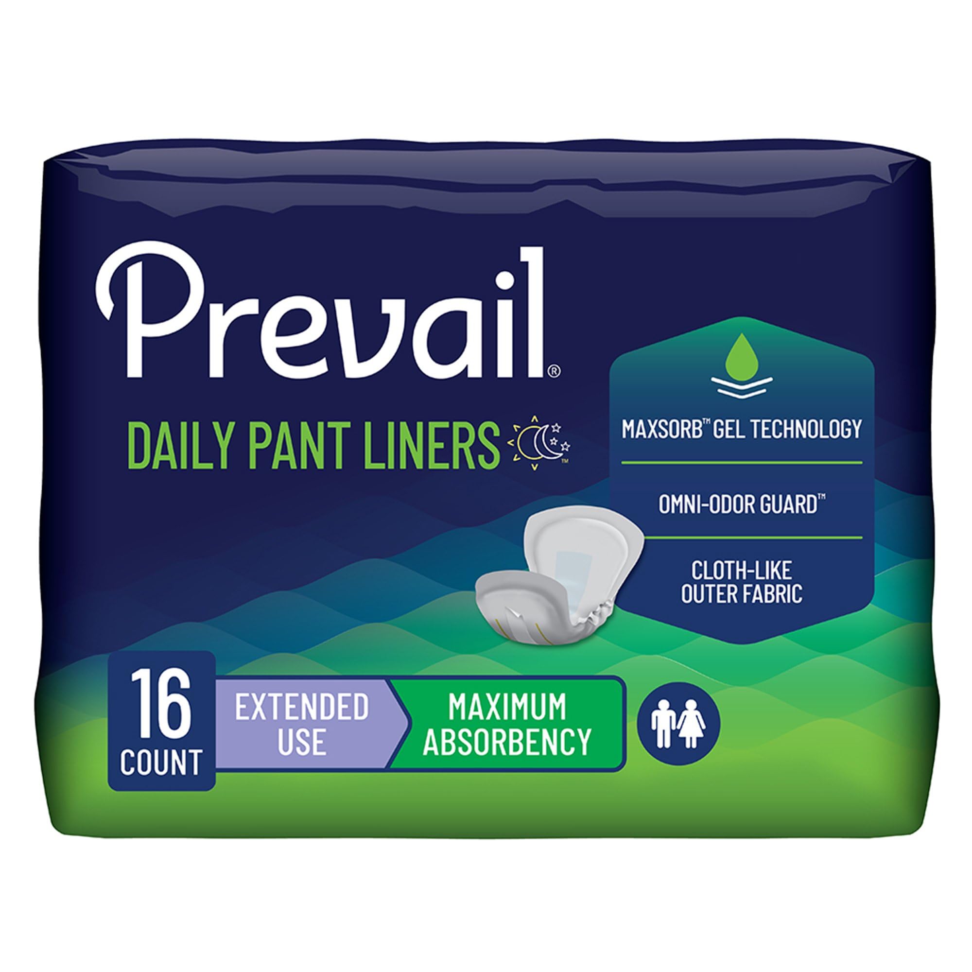 Prevail Daily Pant Liners, Maximum Absorbency, Unisex, 16 ct