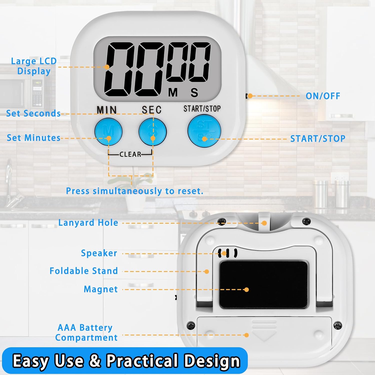 Lasubst Digital Classroom Timers for Teachers Kids School Supplies Bulk with Magnetic Back 12 Pack, White Pink Blue Green