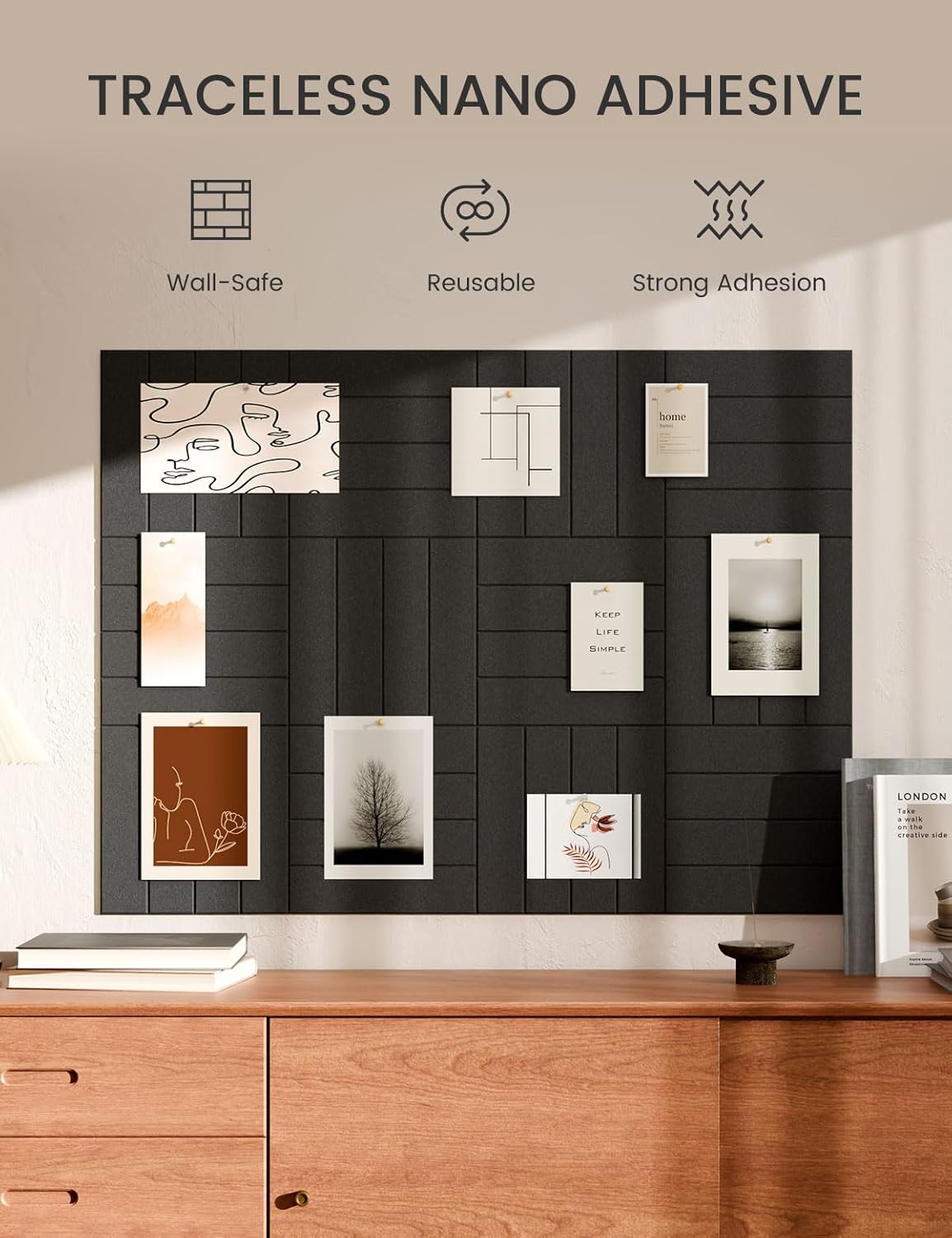 Bumusty Large Cork Board Alternative-48 x 36" Felt Bulletin Board Tiles, with 30 Pushpins, 70 Adhesive Tabs, 12-Pack Slat Wall Paneling, Cork Boards for Office Push Pin Board Felt Board-Black