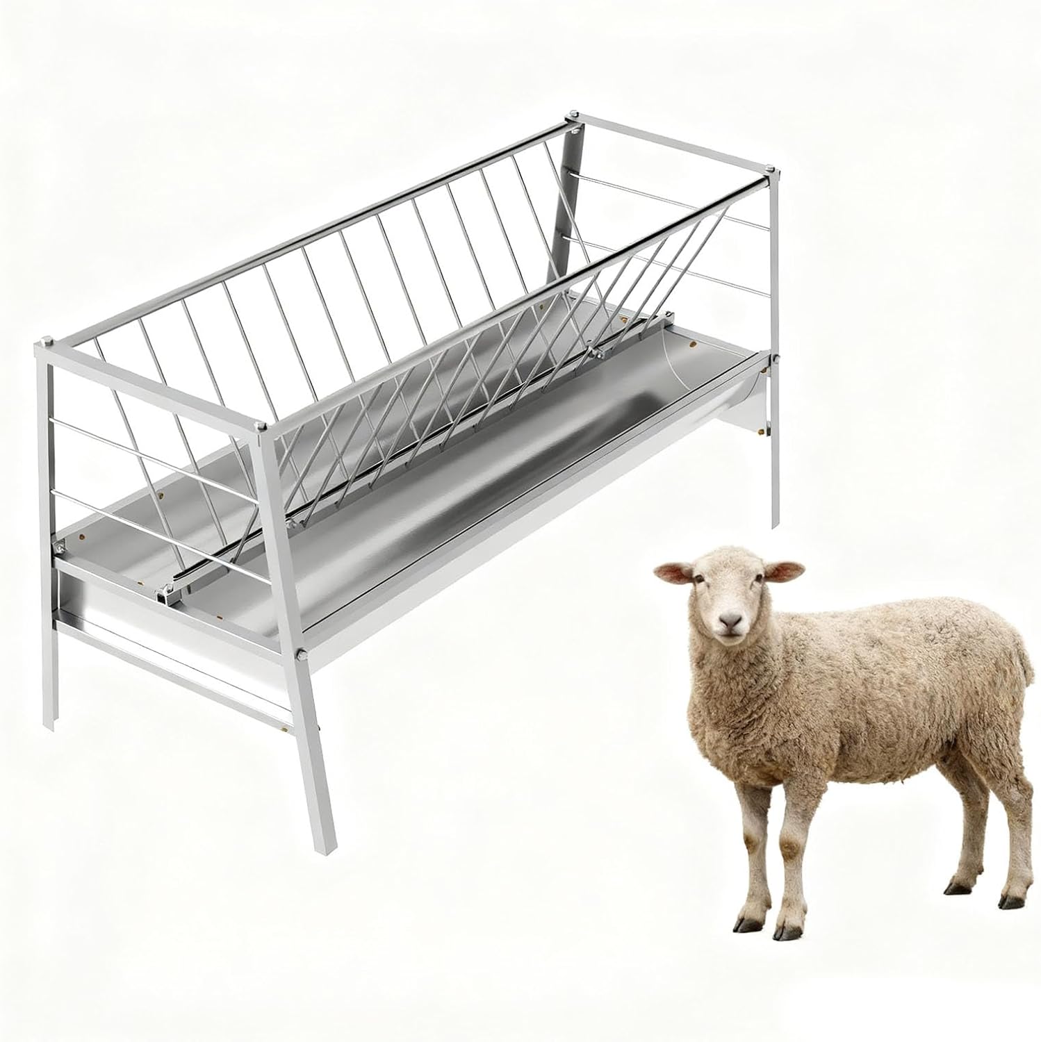 77 Gallon Hay Feeder for Goats, 2 in 1 Pasture Feeder, Alloy Steel Livestock Feed Trough for Farm Horses&Cattle, Easy to Install for Outdoor&Indoor，Silver
