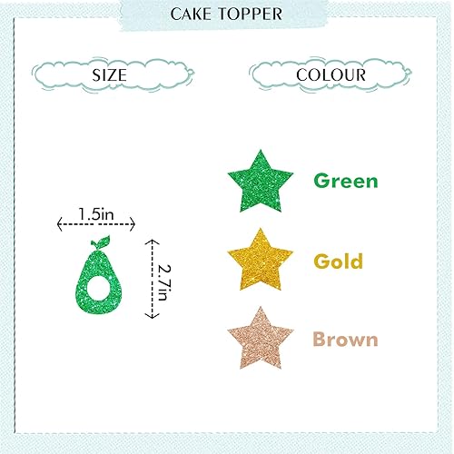 Miniatura 3 de Decoración para cupcakes de aguacate y frutas, con purpurina verde y dorada, para baby shower, decoración de pasteles para fiestaaguacate feliz,