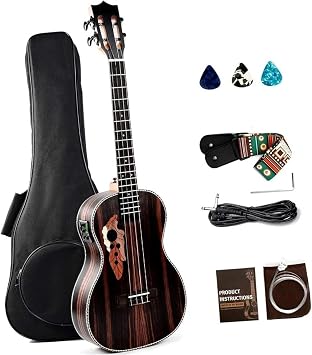 Guitar Caramel Ebony Alto Ukulele 30 Inch Wooden LCD Color Display Electric Ukulele Kit Beginner Guitar Starter Kit Ukulele Starter Kit