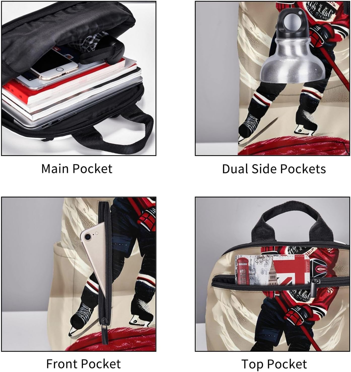 Hockey Sports Backpacks Lightweight With 1 Main Compartment, Shoulder Rucksack Carry-On