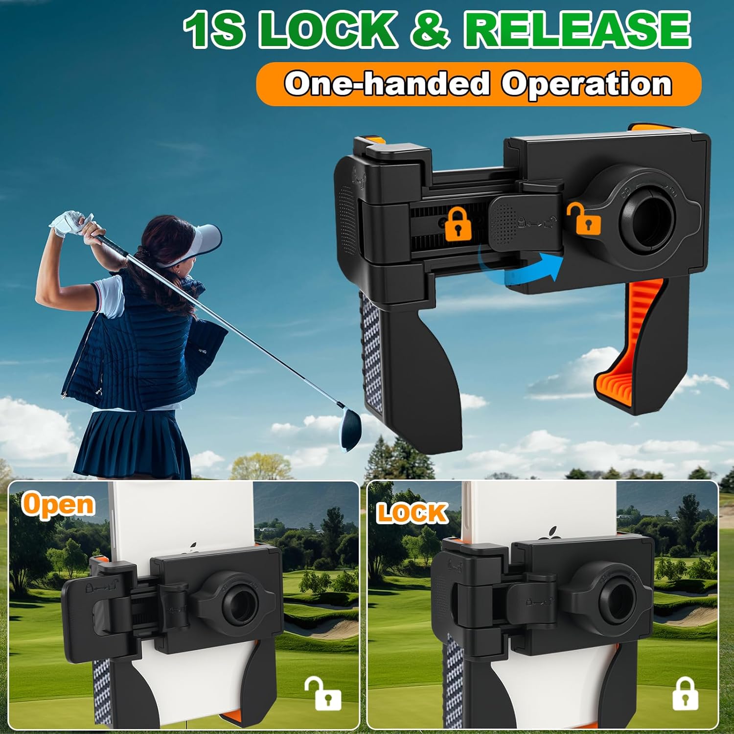 Golf Cart Magnetic Phone Holder for EZGO, Club Car, Yamaha, Fits iPhone Samsung Pixel and More, 8x N52 Magnets, One-Handed Use, 360° Rotatable, Golf Accessories Gift for Men and Women (Orange) - Image 6