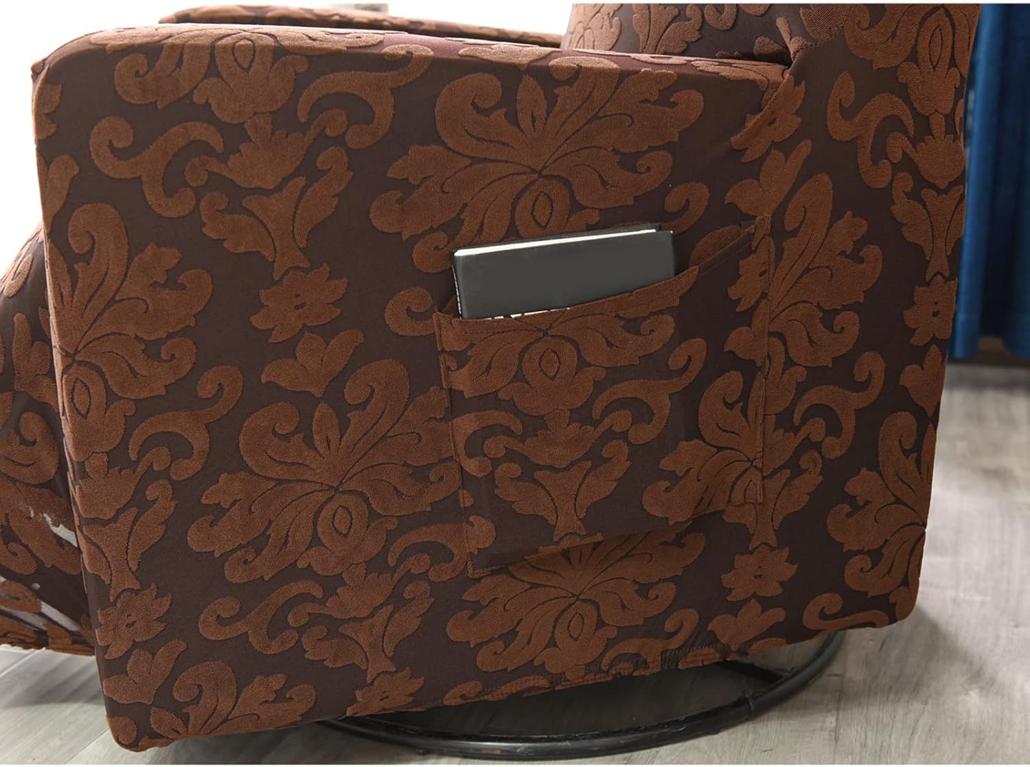 Recliner Chair Cover Jacquard 1-Piece Stretch Sofa Cover Armchair Slipcover Furniture Protector with Elastic Bottom and Pocket (Coffee,1 Seater)