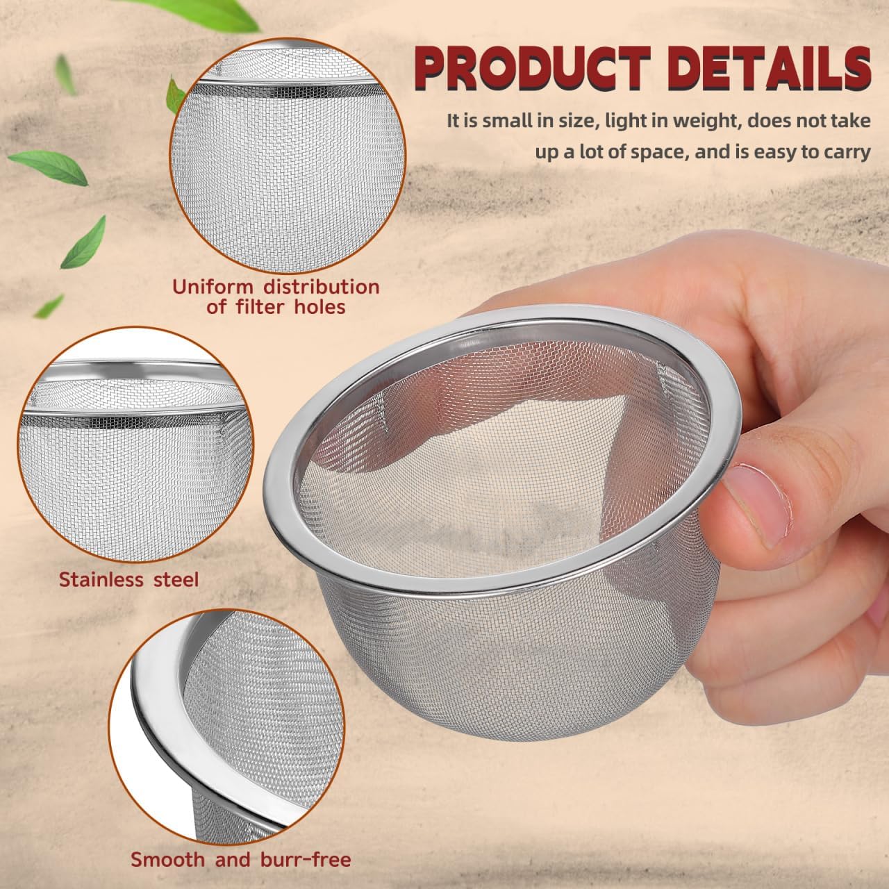 HOMSFOU 4 Pcs Tea Infuser, Stainless Steel Tea Filter, Extra Fine Mesh Loose Leaf Strainer, Large Heat Proof Reusable Teapot for Teapots, Mugs, Cups