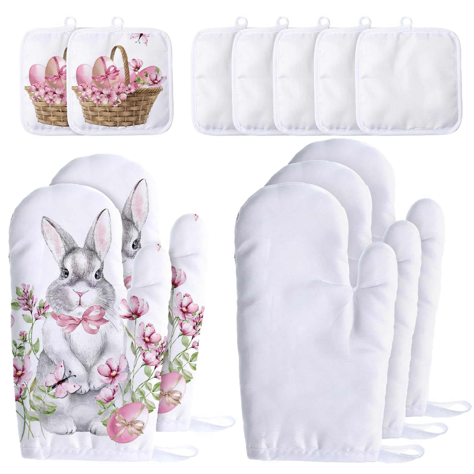 Patelai 12 Pieces Blank Sublimation Oven Mitts Set Include Blank Sublimation Heat Resistance Oven Gloves and Pot Holders for DIY Kitchen Dining Room Accessories