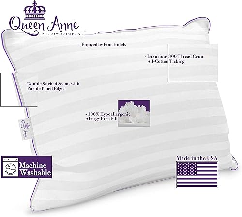 Miniatura 3 de Queen Anne - Juego de 2 almohadas de lujo para hotel, diseño de plumón sintético Majesty, hipoalergénicas, hechas en los Estados Unidos.