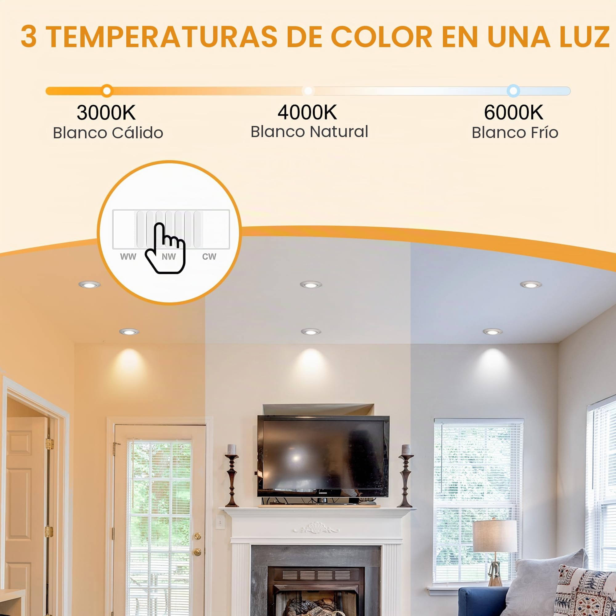 3CCT Downlight LED Techo Empotrable 230V Regulable 68mm 5.5W IP44 Ojos de Buey Extraplano Focos LED Interior Techo 45° Giratorio Foco Empotrable para Baños, Níquel 6 Pack