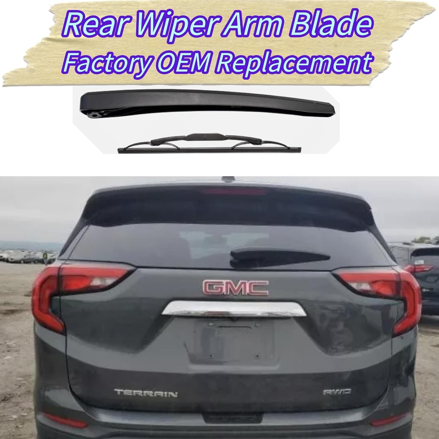 Rear Wiper Blade & Arm Replacement for GMC Terrain 2018-2021 2020 2019 - OEM Fit for Denali SL SLE SLT Models All-Season PTFE Coated Back Windshield Wiper Blade Set