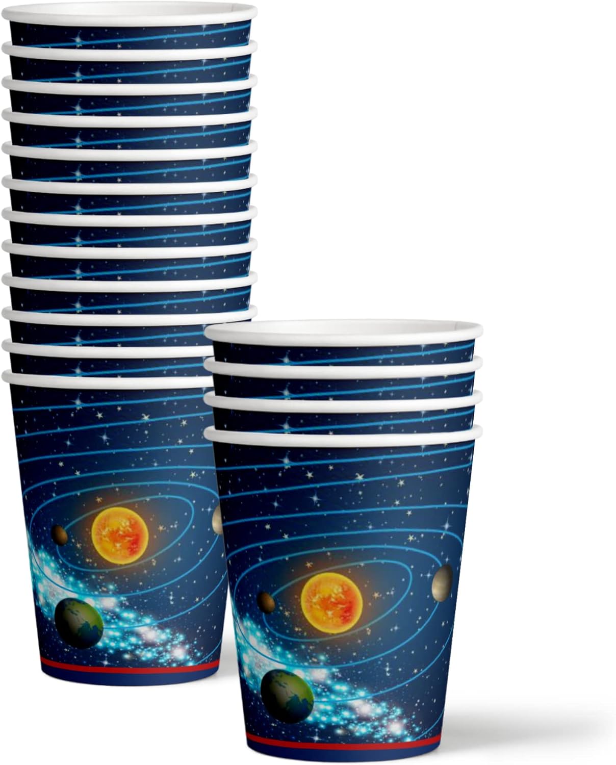 Reach Four The Stars Space Fourth Birthday Party Supplies - 64 Piece Boys 4th Birthday Tableware Set Includes Large 9" Dinner Plates and 7" Dessert Paper Plates Napkins Cups - Kit for 16