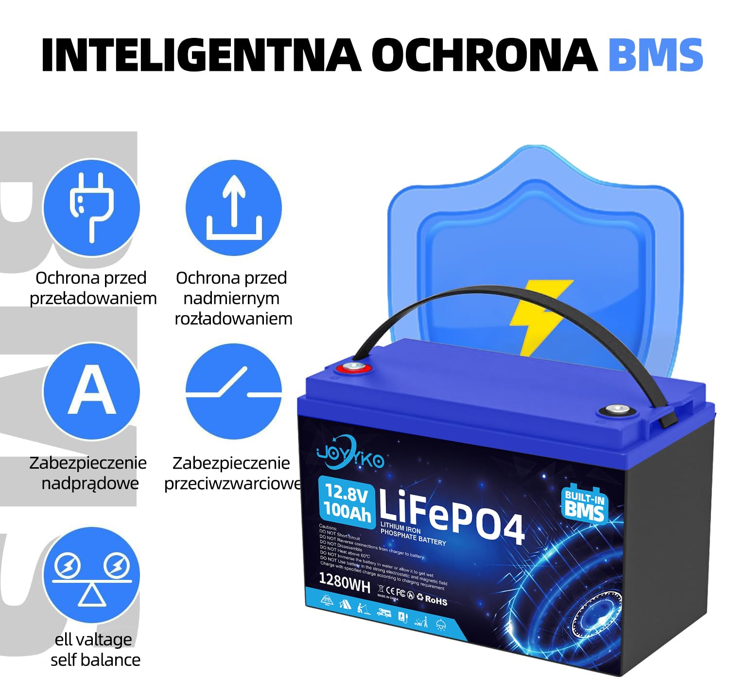 12V 100Ah Bateria LiFePO4, Bateria Litowa LiFePO4 z Krioprotekcją, 15000 Cykli, Akumulator Ochroną BMS LiFEPO4 Odpowiedni do Silników Trolingowych, Łodzi, Domowych Systemów Energii Magazynowania