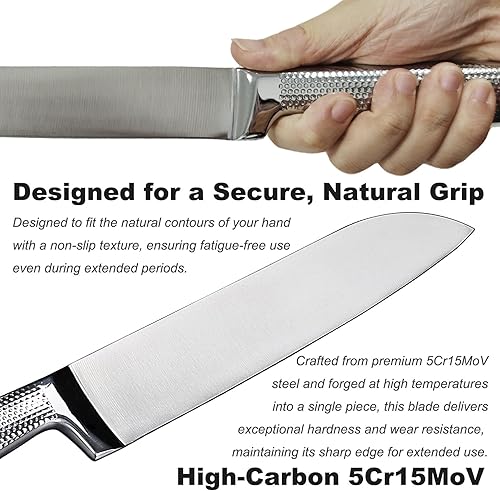 Miniatura 3 de Juego de cuchillos de chef profesional de 3 piezas, 8 pulgadas, Santoku de 7 pulgadas, cuchillos utilitarios de 5 pulgadas, acero inoxidable