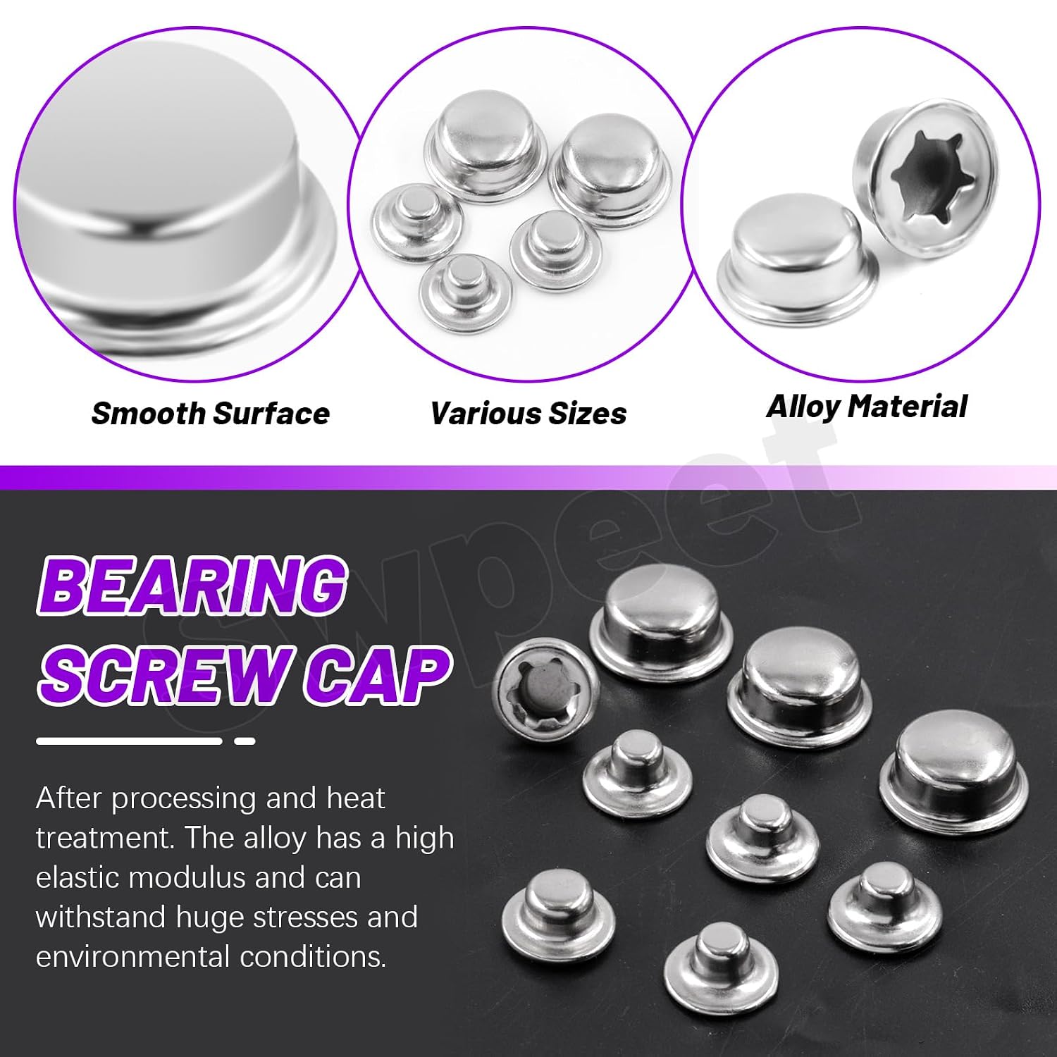 Swpeet 80Pcs M5 M6 M8 M9 M10 Spring Steel Push on Pushnut Cap Stud Kit, Axle Cap Nut with Zinc Mech Finish Axle Pushnut Fastener Permanent Washer Caps for Rolling Bins, Lawn Wagons and Hand Trucks