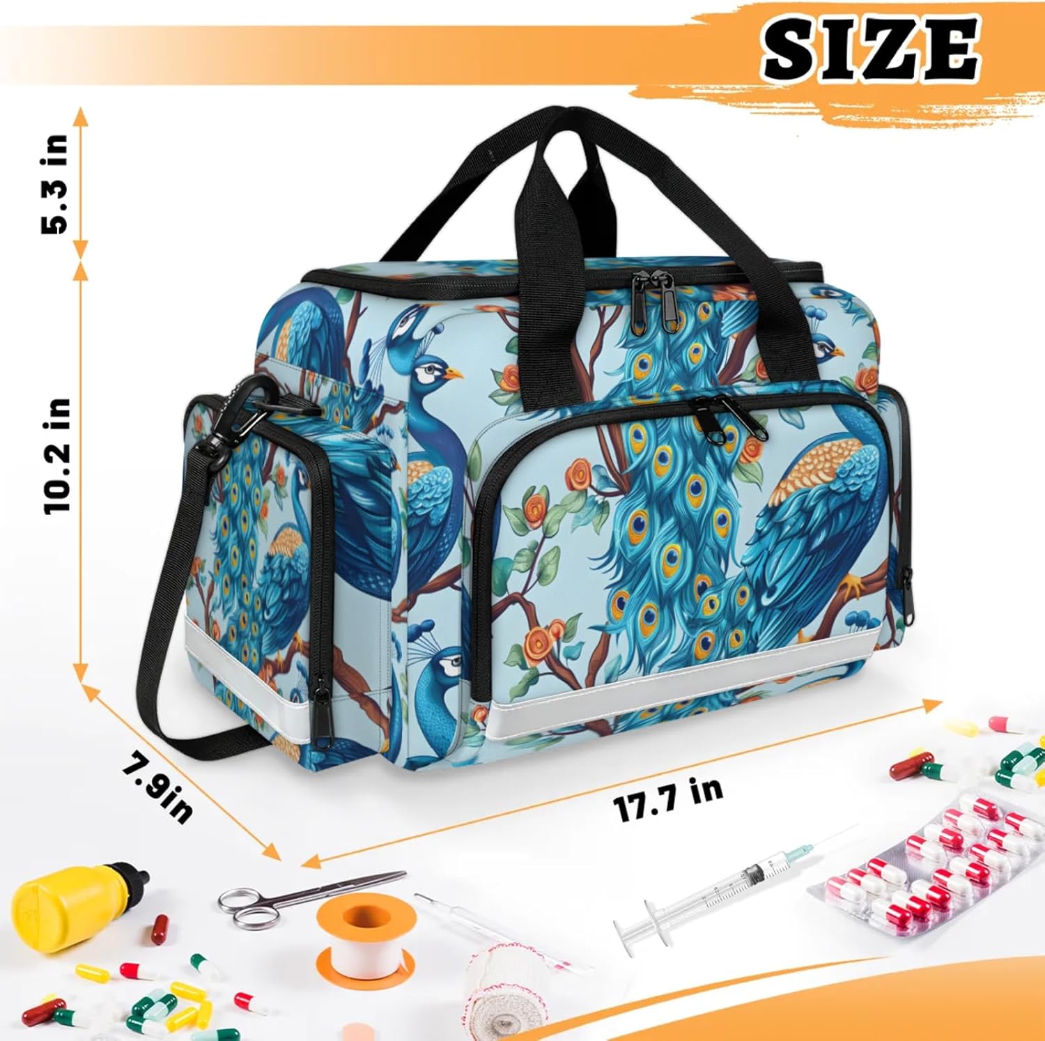 First Aid Bags Empty, Colorful Peacock Emergency Bag First Aid Kit Multiple Compartment Kit Carrier On Call Trauma Bag for Paramedics Emergency Medical Supplies Kit