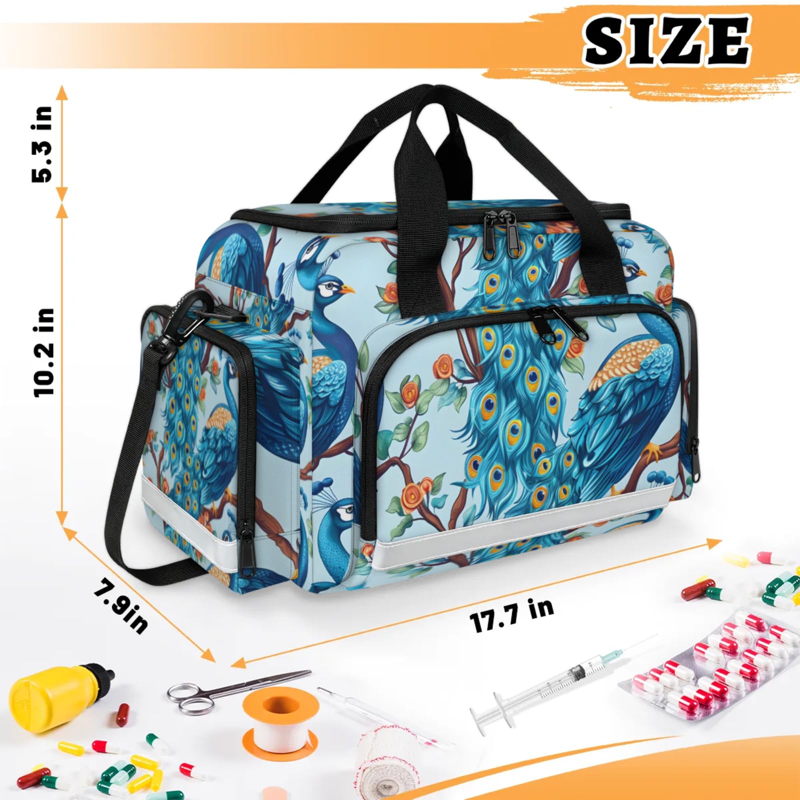 GzLeyigou First Aid Bags Empty, Colorful Peacock Emergency Bag First Aid Kit Multiple Compartment Kit Carrier On Call Trauma Bag For Paramedics Emergency Medical Supplies Kit