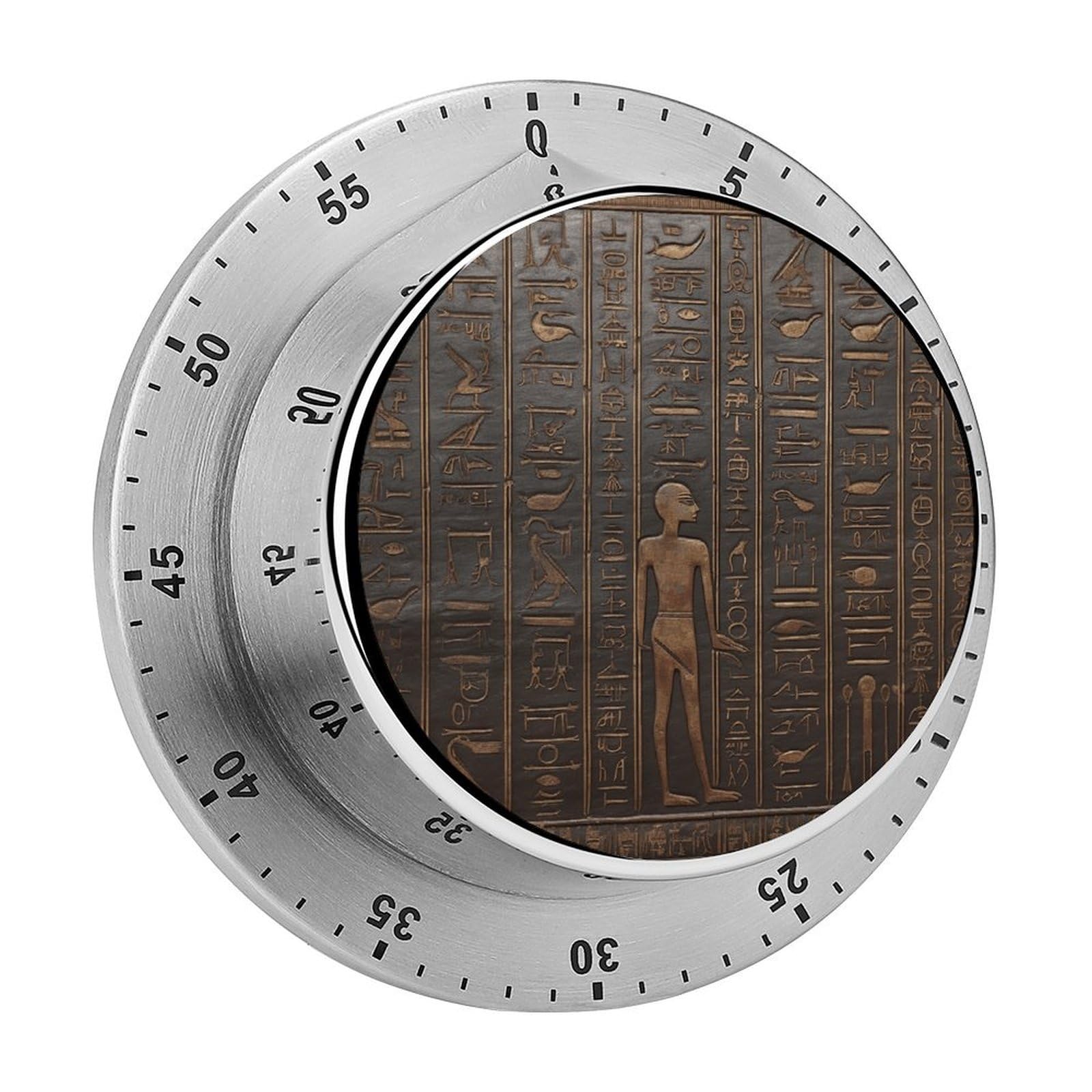 Ancient Egyptian Hieroglyph Timer with Loud Alarm Precision 60 Minute Wind Up Timer Portable Manual Countdown Timers Exquisite Stainless Magnetic Kitchen Timers for Cooking Chef Clock