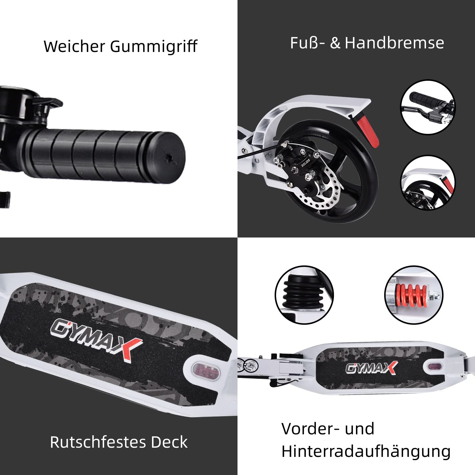 GYMAX Stunt Scooter höhenverstellbar, Faltbarer Kickscooter mit 200 mm Rädern, Sports Tretroller mit Doppel Federung, inkl. Klingel & Tragegurt, bis 100 kg belastbar, für Kinder & Erwachsene