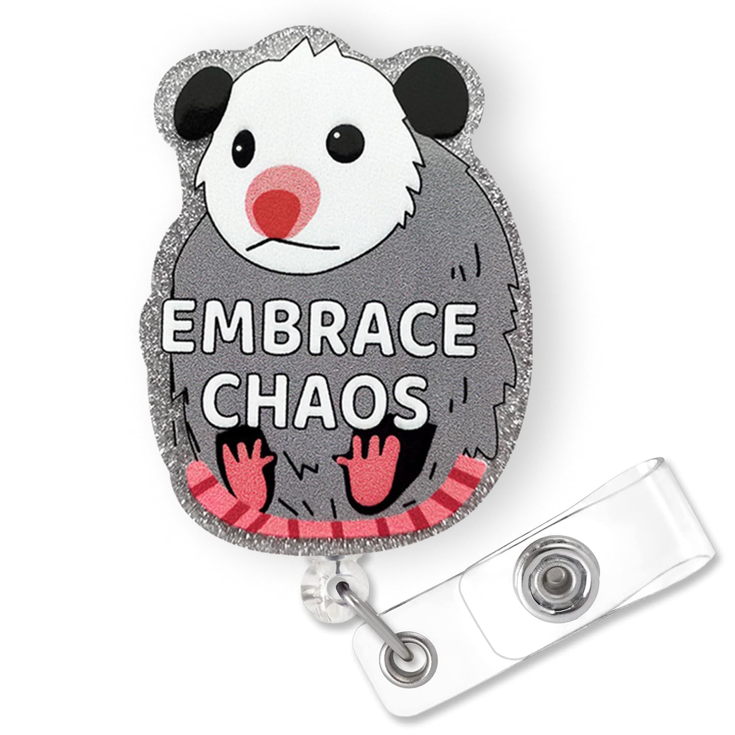 Cute Embrace Chaos Badge Reel Retractable, Funny Possum Badge Reel for Nurse Nursing Student RN MA CNA LPN Medical Worker & Teacher, Opossum Lovers Badge Gifts, Animal Badge ID Holder for Work — image 1