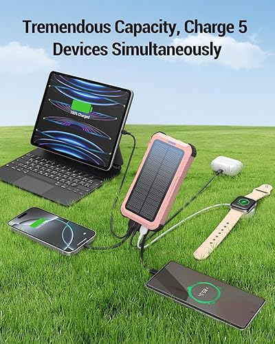 Miniatura 4 de Power-Bank-Cargador solar de 45800 mAh de carga rápida con 3 cables incorporados, linterna LED, batería externa portátil compatible con iPhone, y