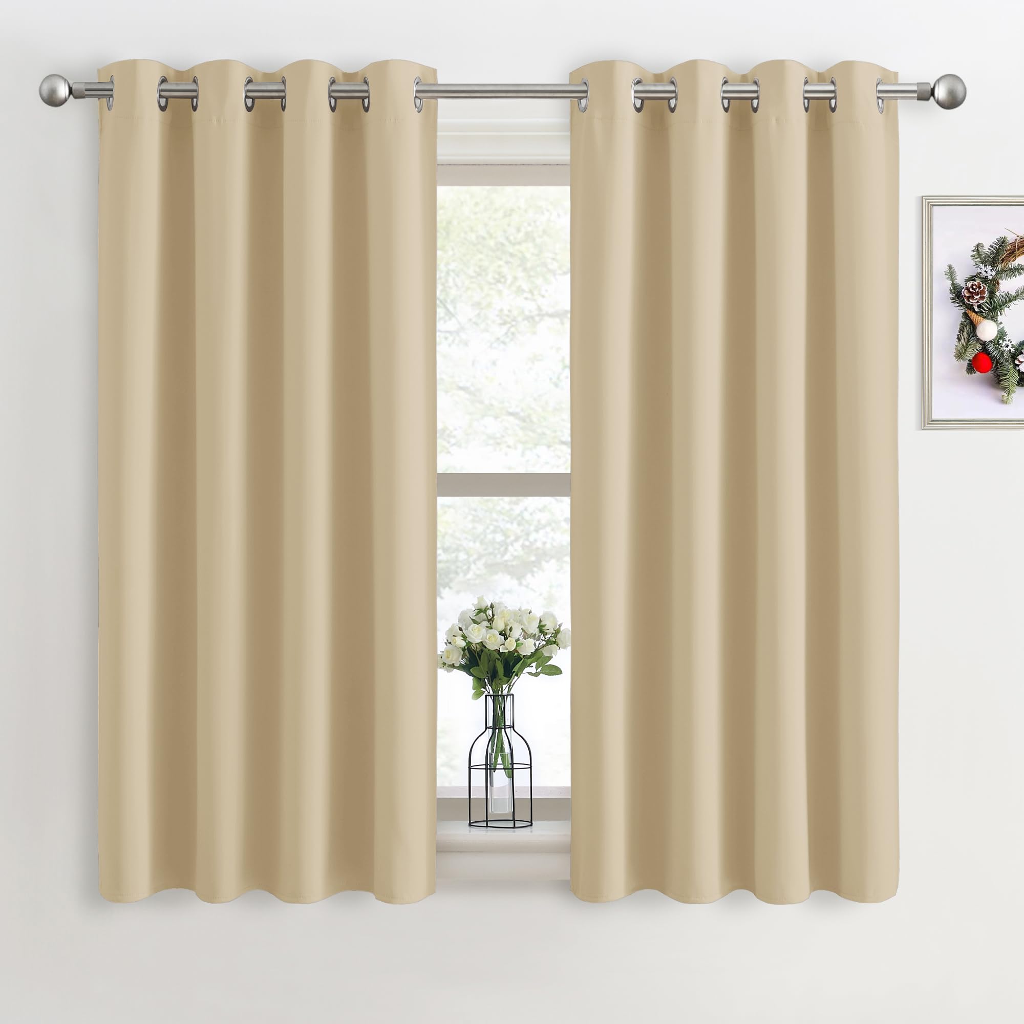 PONY DANCE Blackout Eyelet Curtains, Biscotti Beige, 2 Panels, 46 x 40 Inch