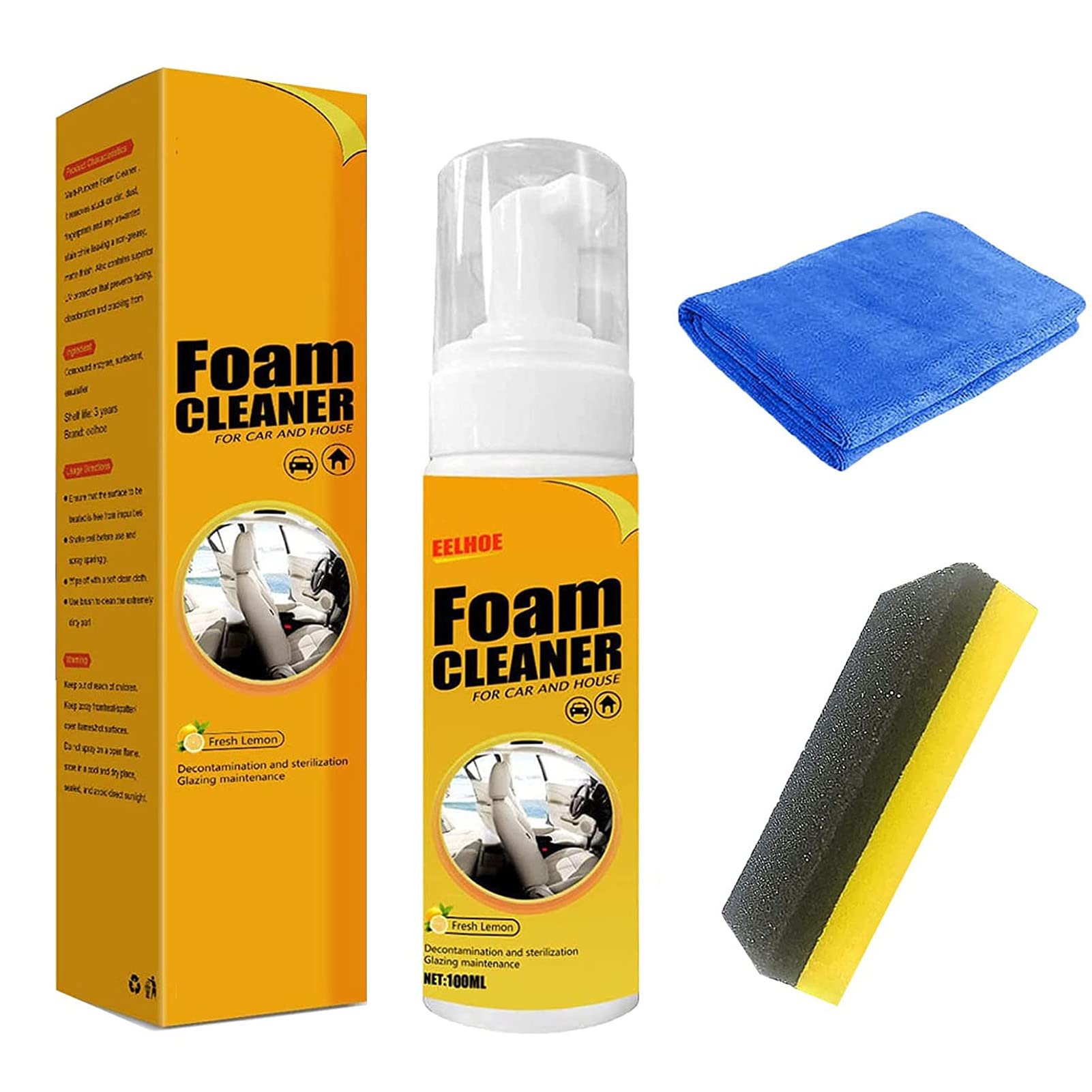 shoxil Foam Cleaner, Spray Foam Cleaner, Multifunctional Car Foam Cleaner, Foam Cleaner for Car and House Lemon Flavor, Strong Decontamination Cleaners Spray for Kitchen and Car (100ml, 1Pcs)