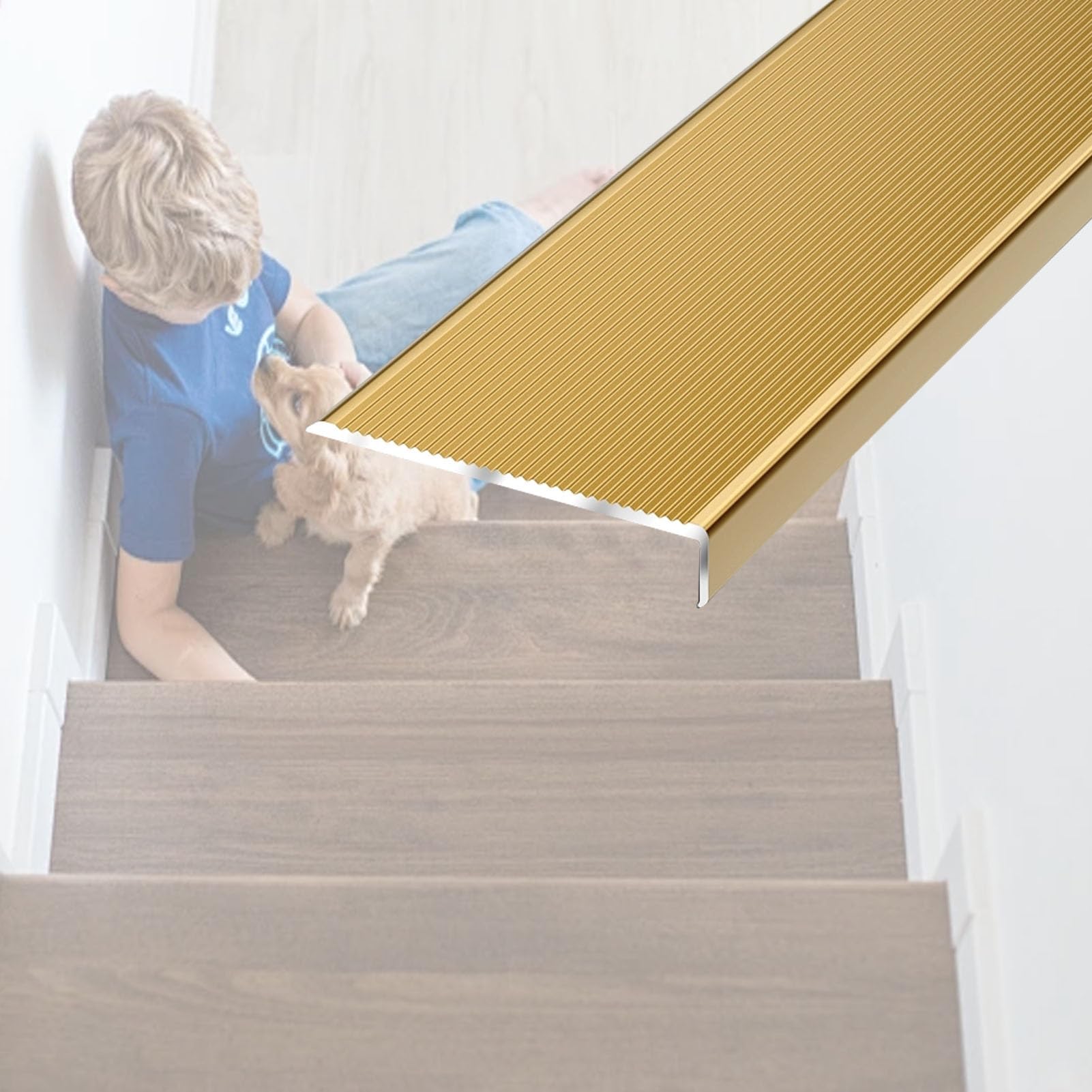 110/120/150cm Protector de Nariz de Escalera de Metal, 10 cm Tiras Antideslizantes Resistentes, Perfil de Borde de Escalera en Forma de L(Rose gold,120cm/4ft)