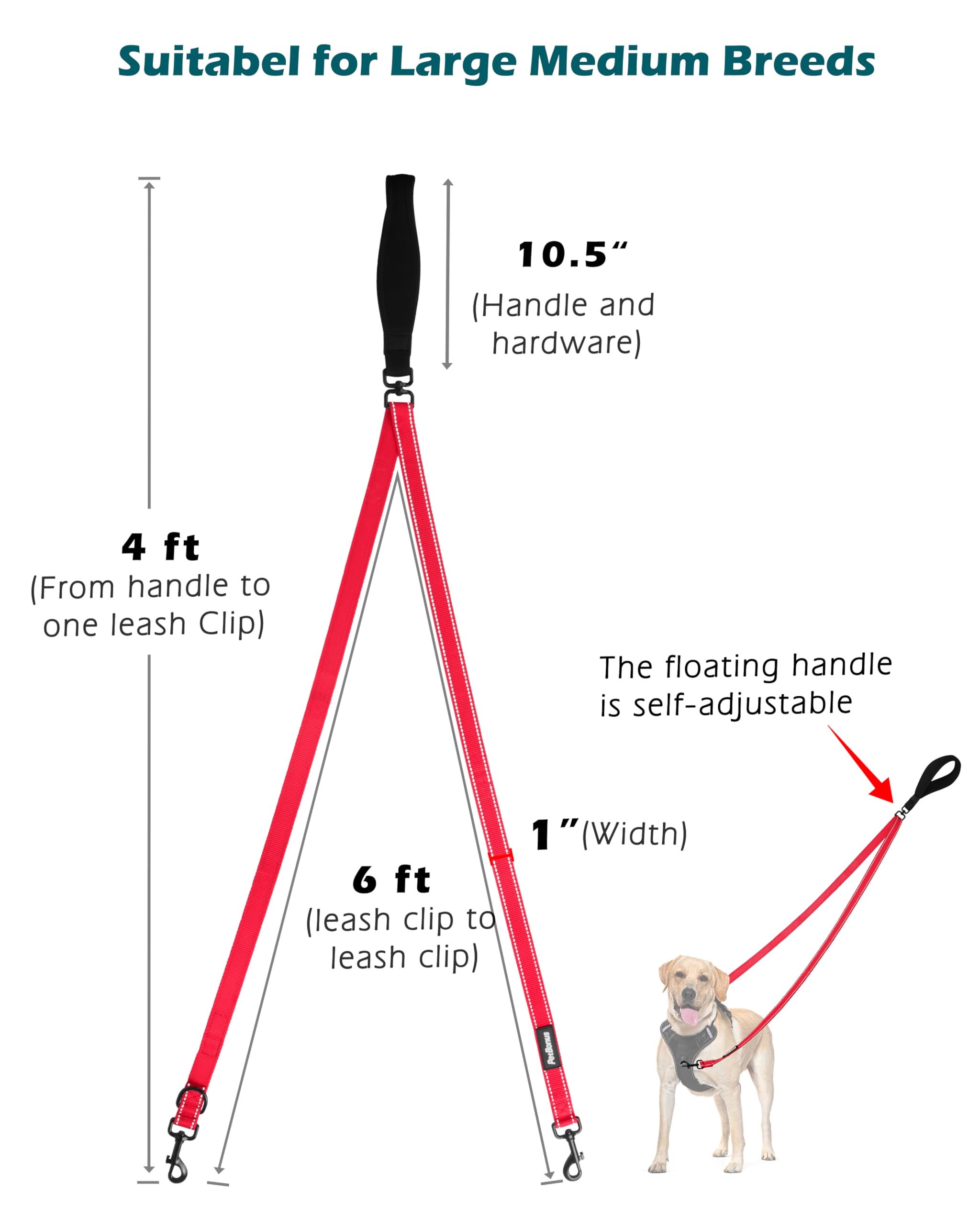 PetBonus Two Point Control Dog Lead, Works with No Pull Harnesses, No Tangle Training Leads - Image 4