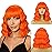 BERON 14 Inches Orange Wig with Bangs Short Bob Curly Wigs Ginger Orange Wigs for Women Girls