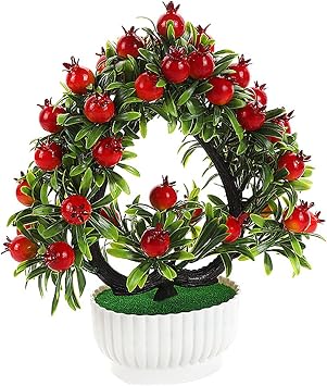 Artificial Plants,Artificial Potted Plants Realistic Love Heart Fake Fruit Tree Bonsai Green Plants Pot Decoration Home Office Table Centerpiece Faux Greenery Ornament D