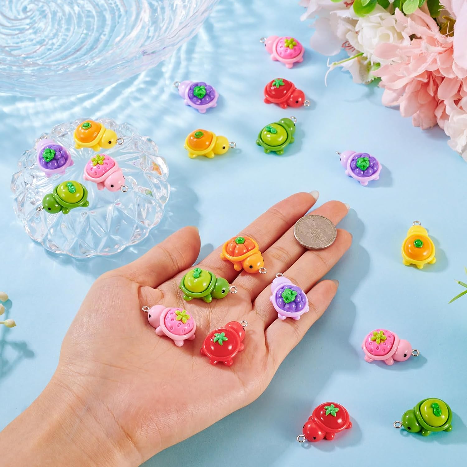 Cheriswelry 24Pcs Resin Turtle Charm Pendants Cute Fruit Tortoise Lovely Hang Ornament Sea Animal Charms 28x17mm for DIY Craft Necklace Bracelet Keychain Jewelry Making Summer Decor - Image 5