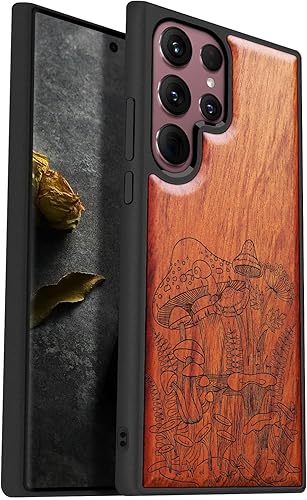 Carveit Funda de madera para Galaxy S22 Ultra 2022 madera natural y TPU suave negro a prueba de golpes, funda de madera única y elegante compatible