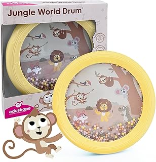 Edushape Jungle World Drum for Baby - Set of 1 Baby Drum Toy for Toddlers 1-3 - Small Drums Musical Toy for Babies 1 Year Old and Up, Soothing Sounds, Fun Tummy Time and Sensory Development