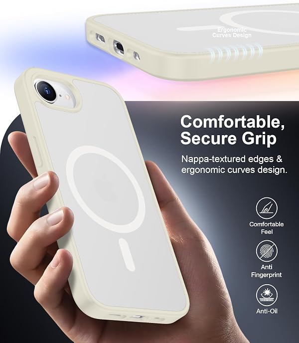 SPIDERCASE for iPhone 16e Case for iPhone 17e Case, Magnetic Translucent Matte Case with 2PCS Tempered Glass Screen Protector Slim Phone Case for iPhone 16E/17E 6.1'', Antique White by SPIDERCASE - Image 5