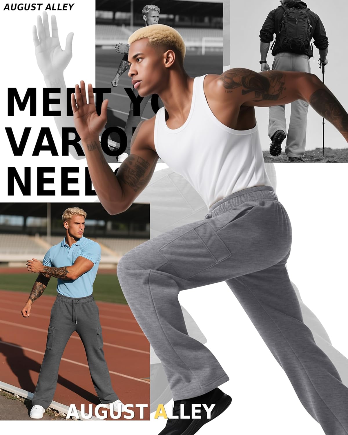 3 Pack Men's Cargo Sweatpants Drawstring Thin Straight Leg Pants Casual Baggy Open Bottom Jogger with Pockets