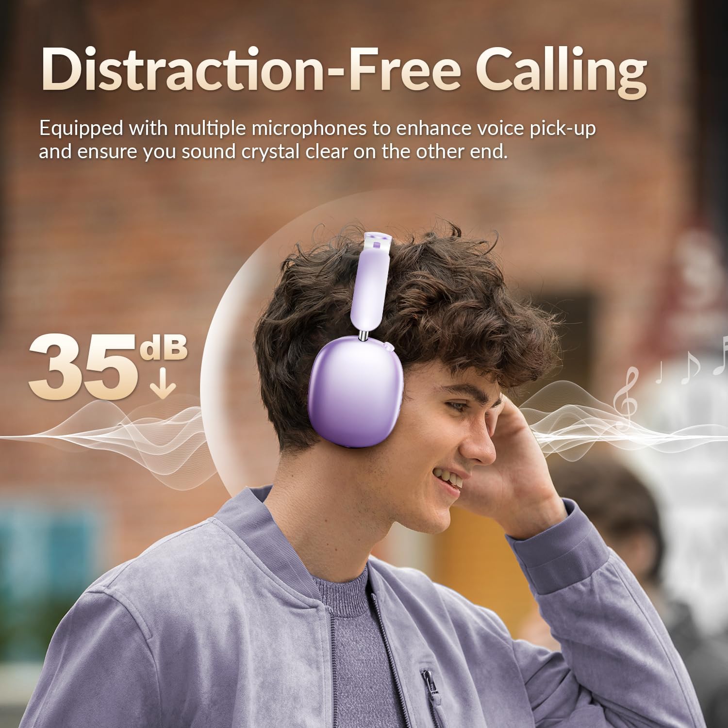 Wentronic Y02 Active Noise Cancelling Headphones,60H Battery,5 EQ Music Modes,Hi-Res Audio,Deep Bass,Foldable Wireless Over Ear Bluetooth 5.4 Headset,Breathable Leather Earpads (Purple) - Image 6