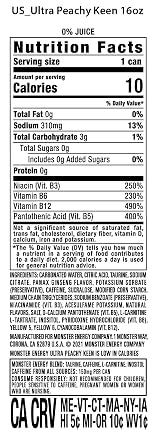 Monster Energy Ultra Peachy Keen, Sugar Free Energy Drink, 16oz