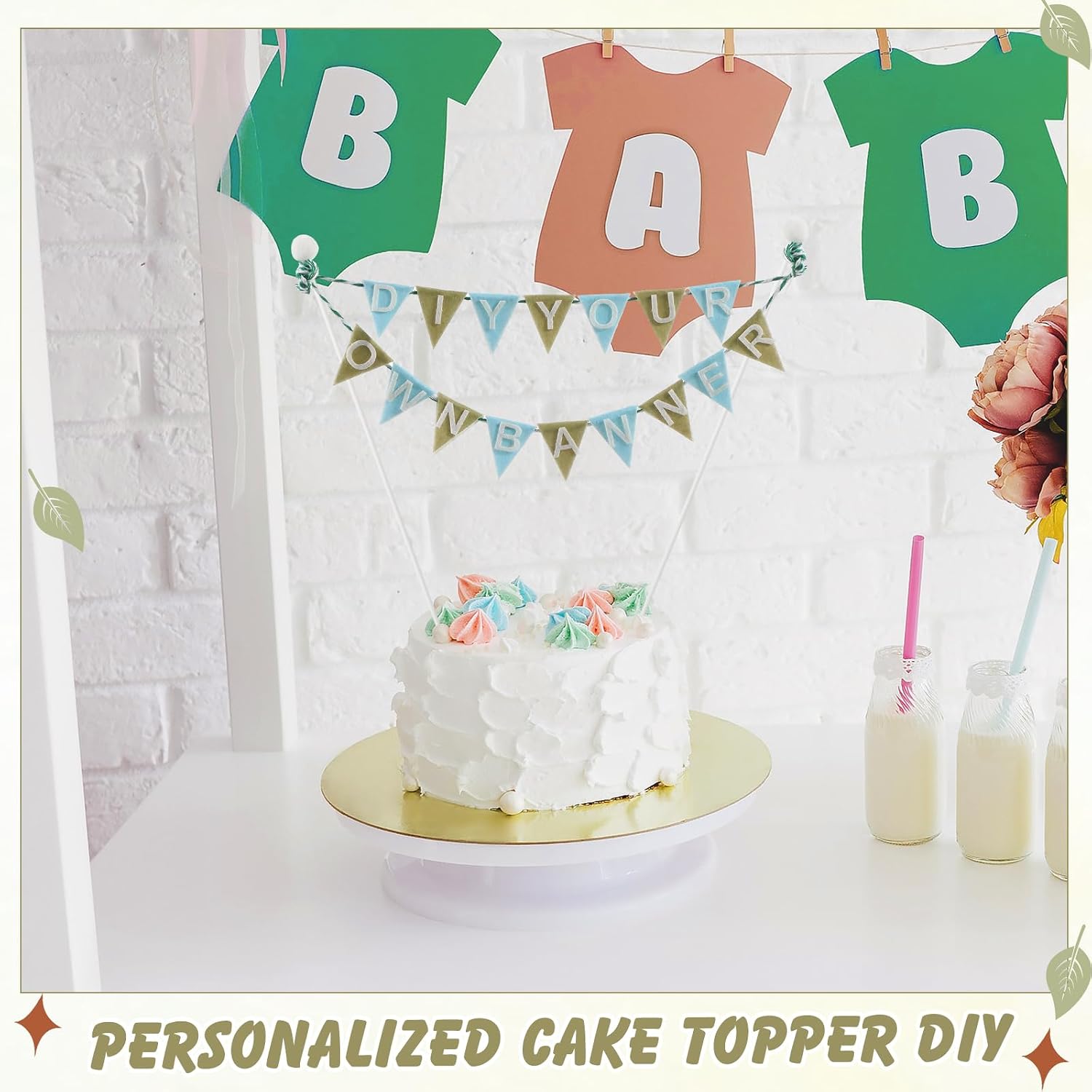 Breling 94 Pcs Personalized Felt Triangle Bunting Cake Banner Set, DIY Handmade Flag Banner Plastic Stick Alphabet Number for Birthday Wedding Decoration Anniversary Party Supplies(Cute Color)