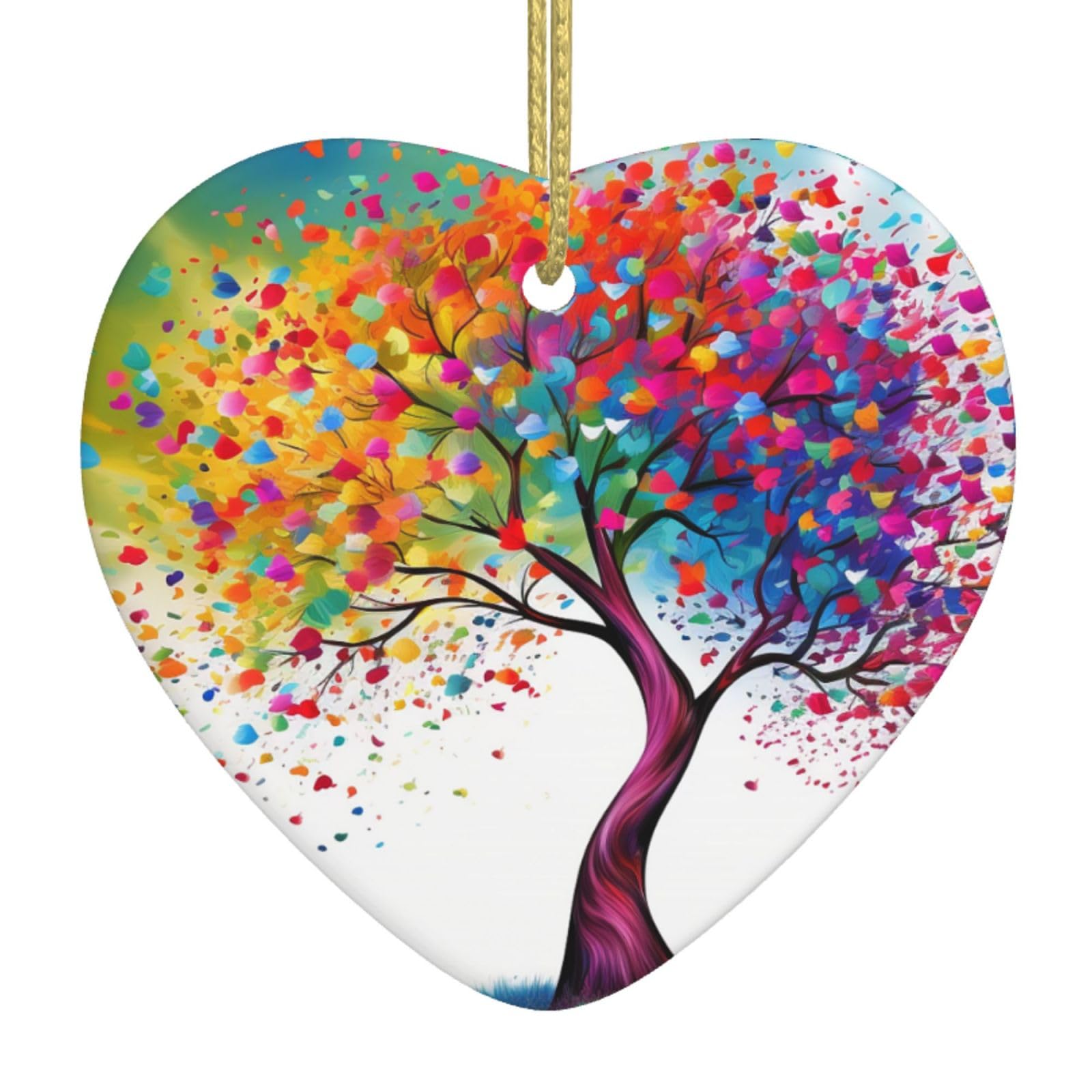 Ceramic Christmas Tree Hanging Ornaments with Gold Ropes Christmas Tree Decorations Heart Ceramic Colorful Tree Pendant Keepsake Decorations for Holiday Xmas Gift Ideas