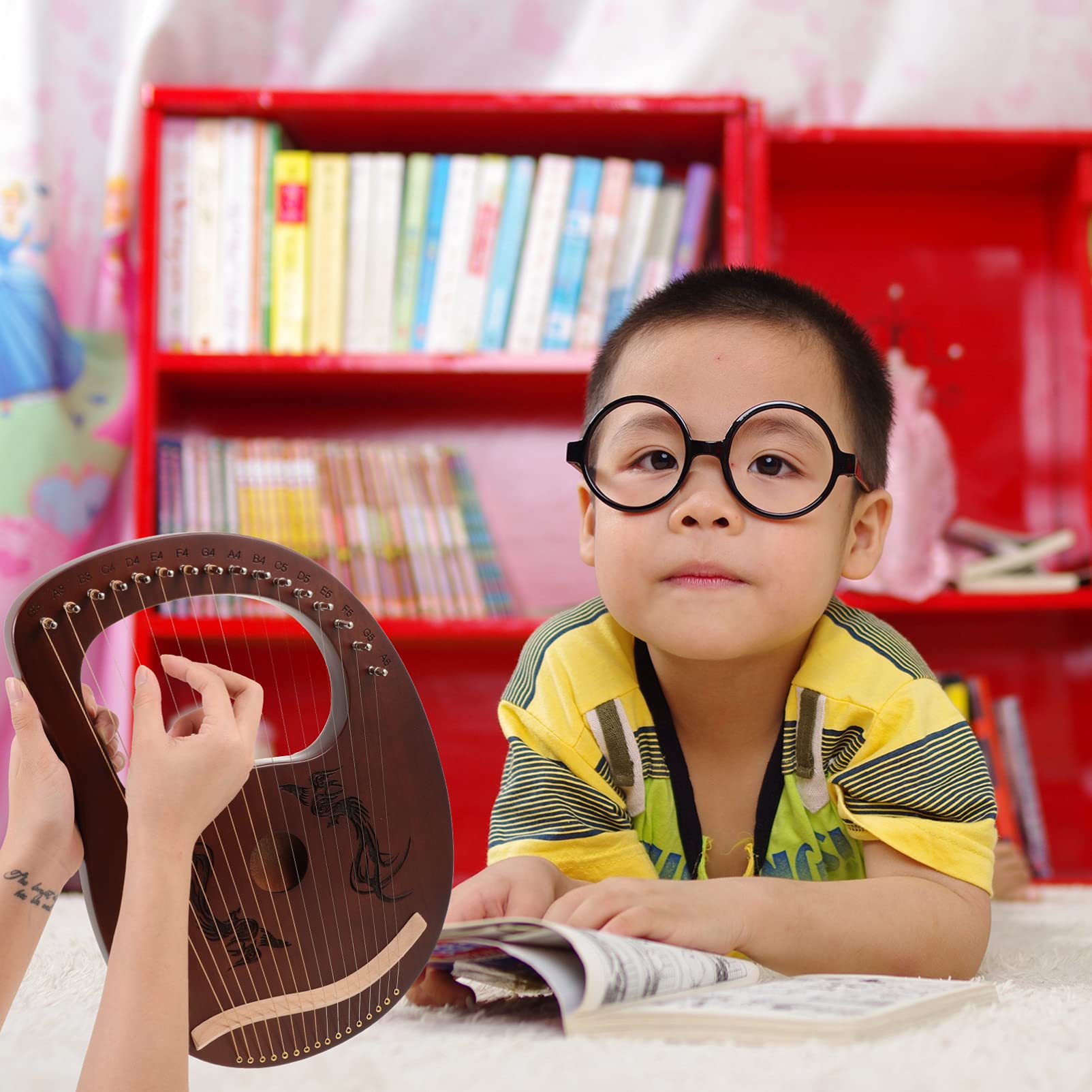 Lira madera para piano, arpa madera caoba, 16 cuerdas metal, arpa lira para niños, adultos y aficionados a música. Piano infantil.