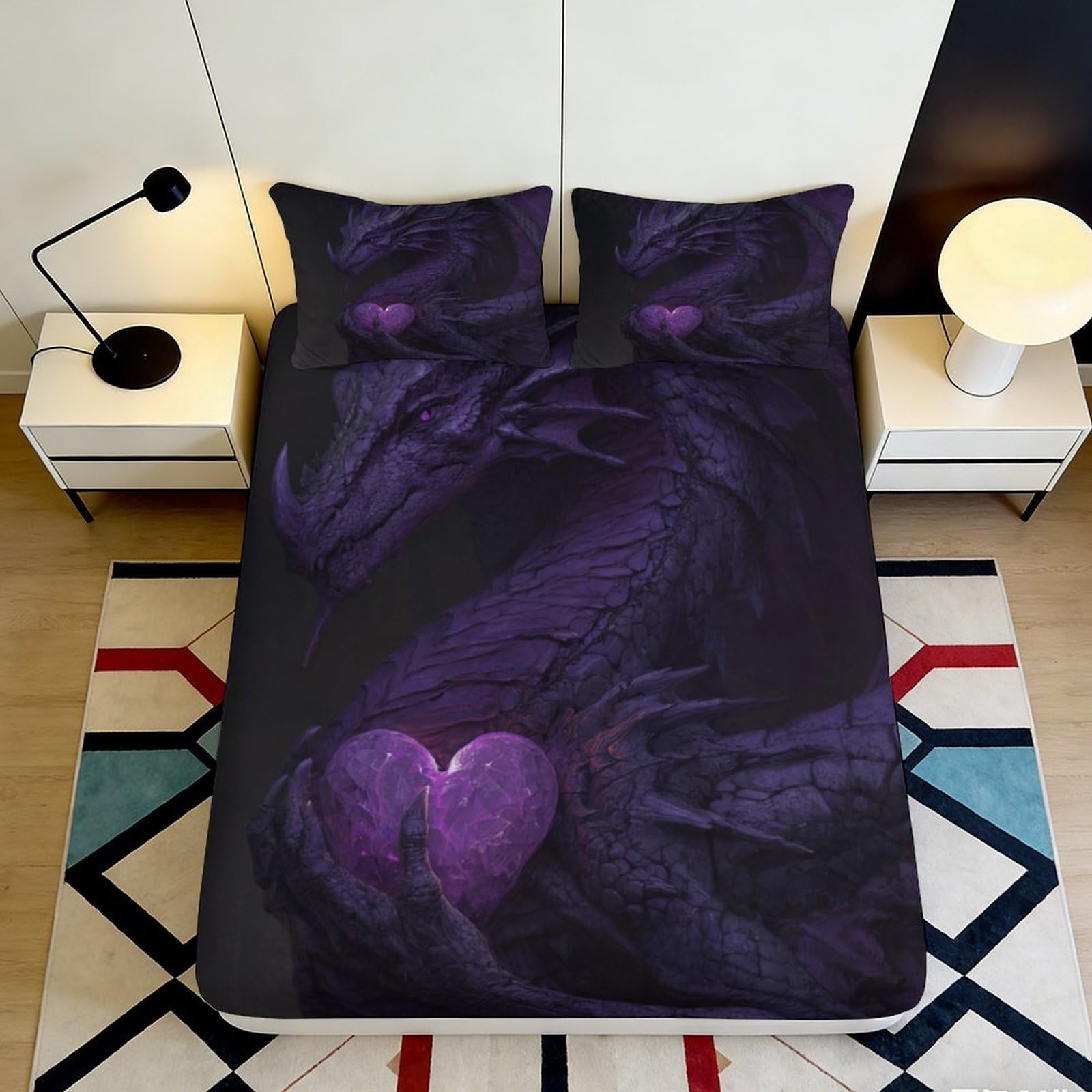 Uynsixtme Style-4 3D Printed Dragon Fitted Sheet Microfiber Deep Pocket Non-Slip For Adults Bedding Set Dragon Pattern Mattress Fitted Cover Washable Full Wrap 200X200x25cm