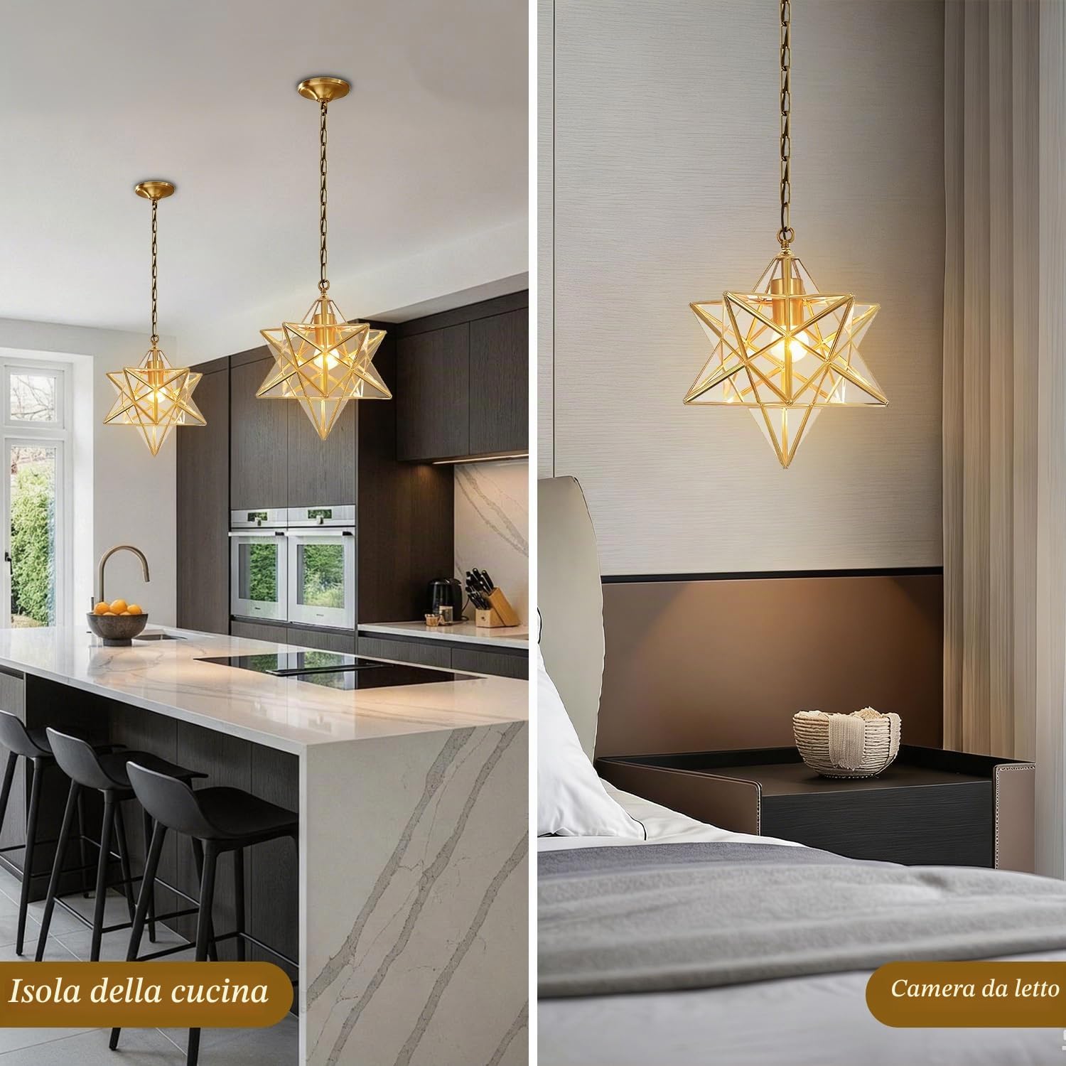 Lampadario a sospensione in vetro a stella con cristallo trasparente, lampadario rustico industriale vintage, lanterna sospesa, illuminazione a sospensione interamente in rame per soggiorno, ca