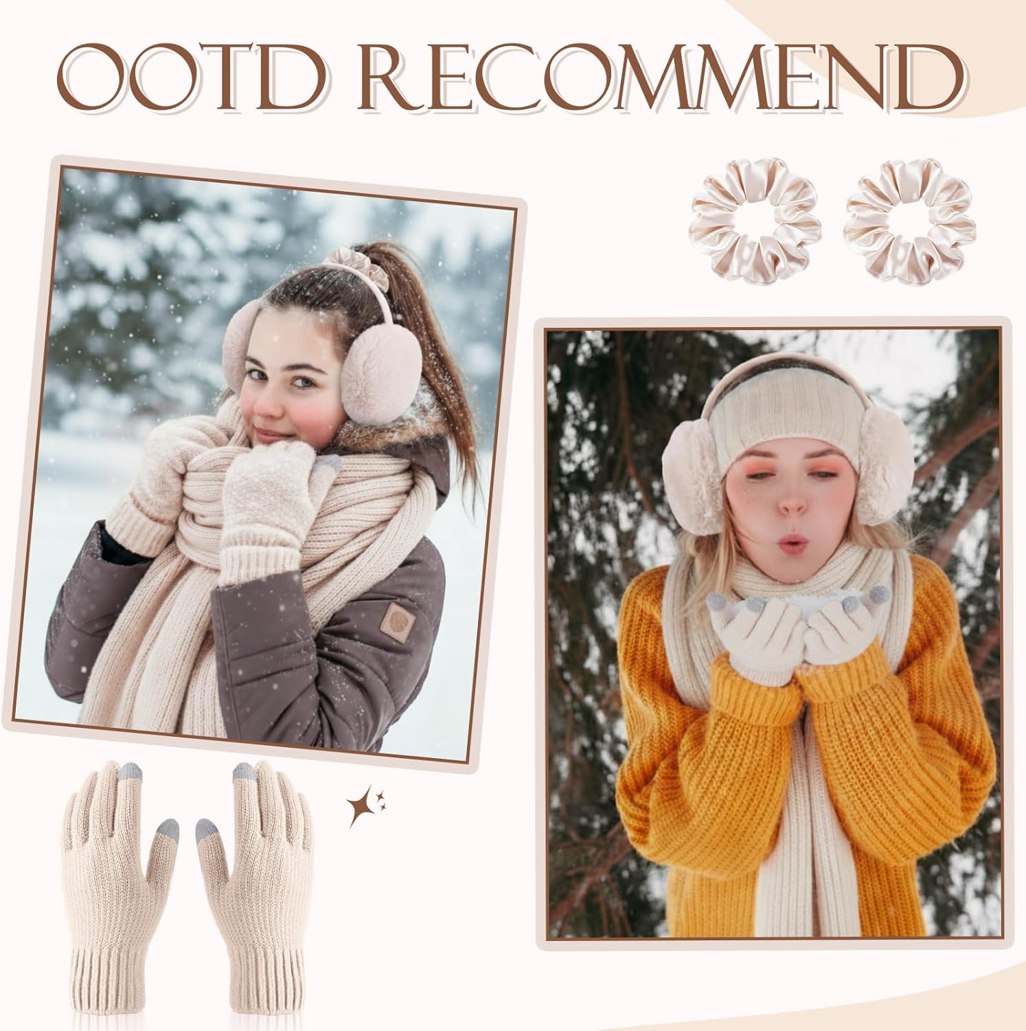 Geyoga 7 Pcs Winter Clothing Cuffed Beanie Hat Long Scarf Touchscreen Gloves Earmuff Socks Scrunchie Hairband for Women Men - Image 5