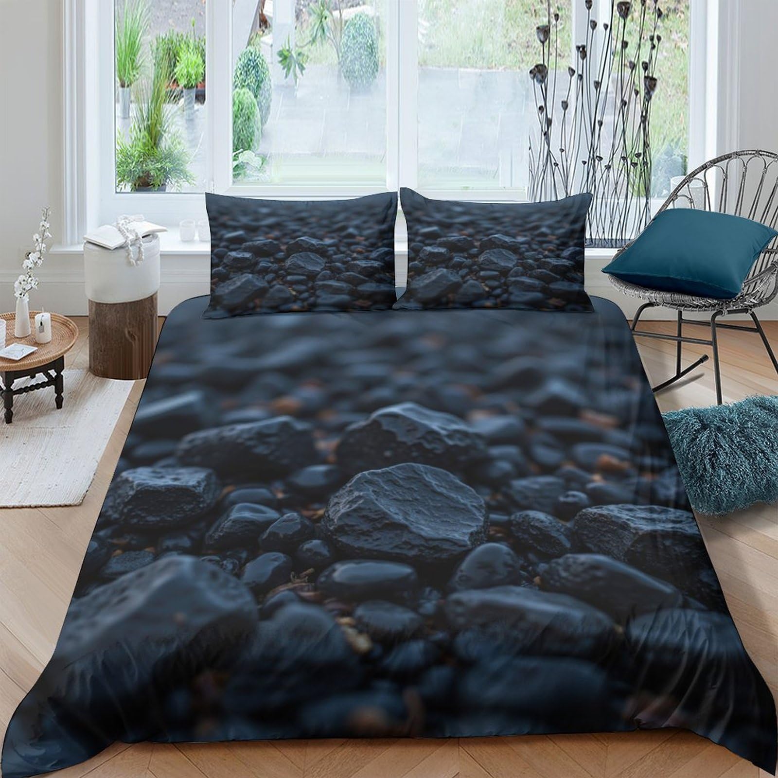 Ctjqhvkz Style-10 3D Printed Dark Stone Fitted Sheet Microfiber Soft Breathable Pebble Pattern Mattress Cover For Bedroom Dorm Single（135X200cm）